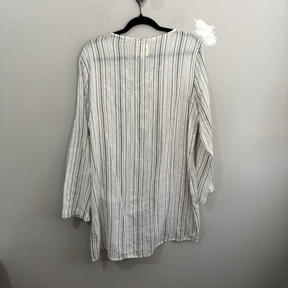 Billabong Same Story Swim Coverup L White Stripe Hooded Lace Up Cotton Resort - Picture 6 of 13
